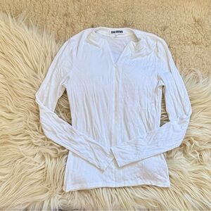 Joah Brown White Invisible Zip Long Sleeve Shirt